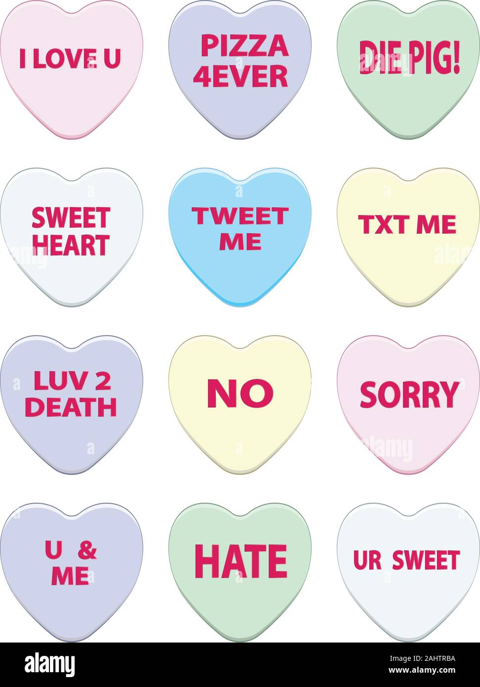 Il giorno di San Valentino bella caramelle e colorati di conversazione cuori. Illustrazione Vettoriale