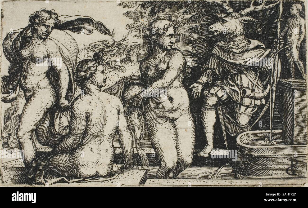 Georg Pencz. Diana nella vasca da bagno. 1528-1538. Germania. Incisione in nero su avorio di cui la carta Foto Stock