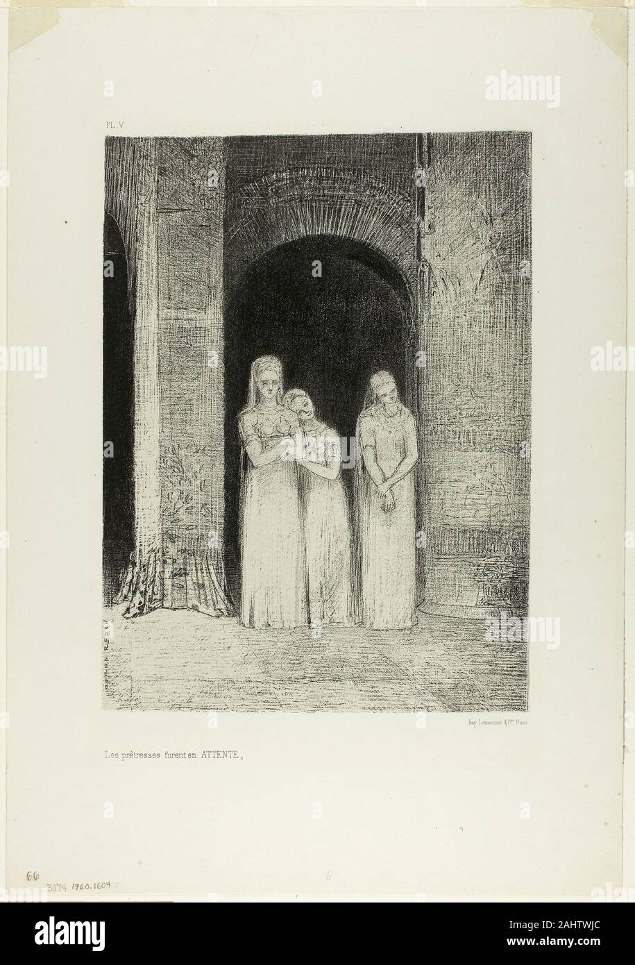 Odilon Redon. Le sacerdotesse erano in attesa, dalla notte. 1886. La Francia. Litografia in bianco e nero in avorio carta Cina collé, stabilite su bianco carta intessuta Foto Stock