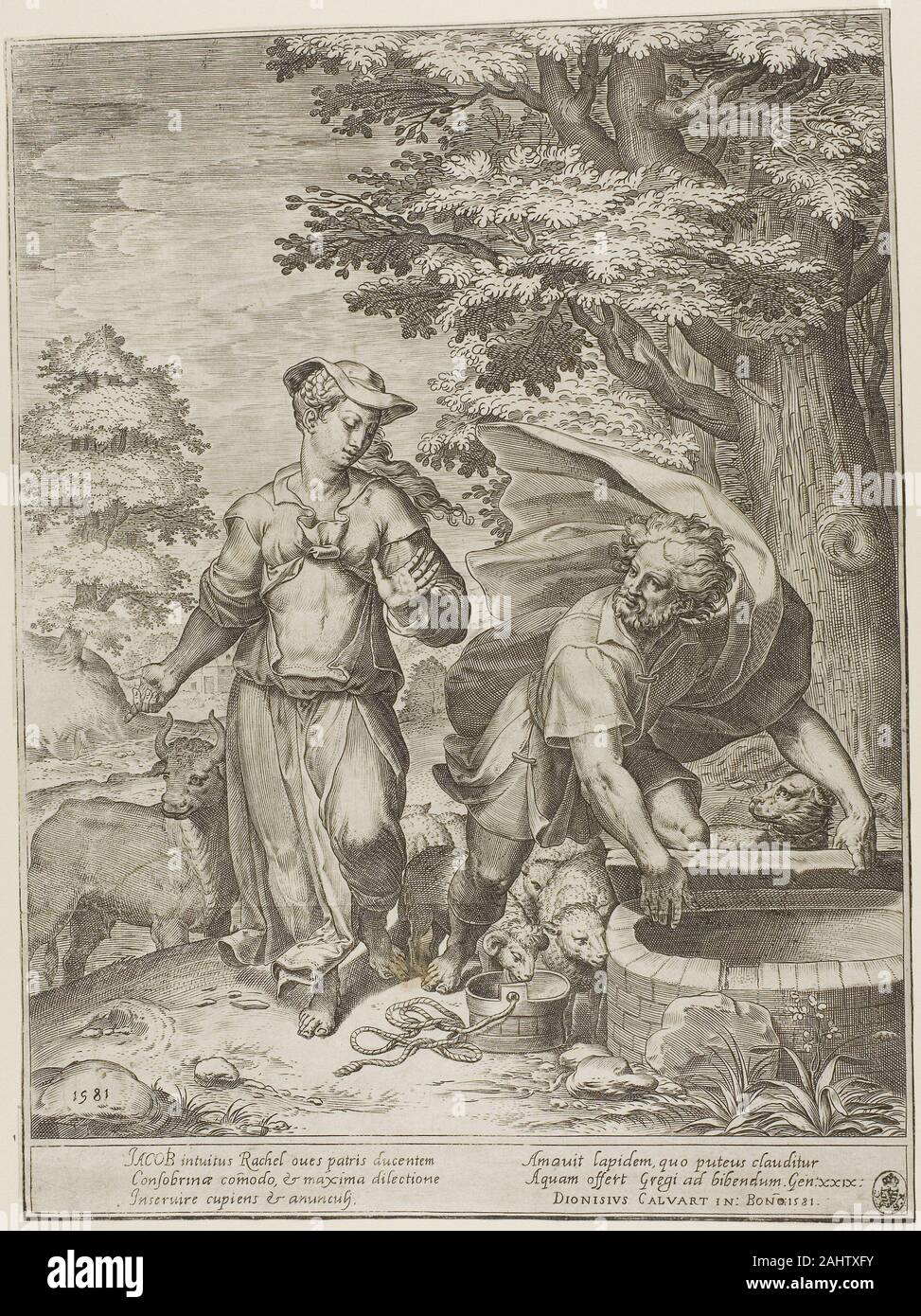 Agostino Carracci. Giacobbe e Rachele. 1581. L'Italia. Incisione su avorio di cui la carta Foto Stock