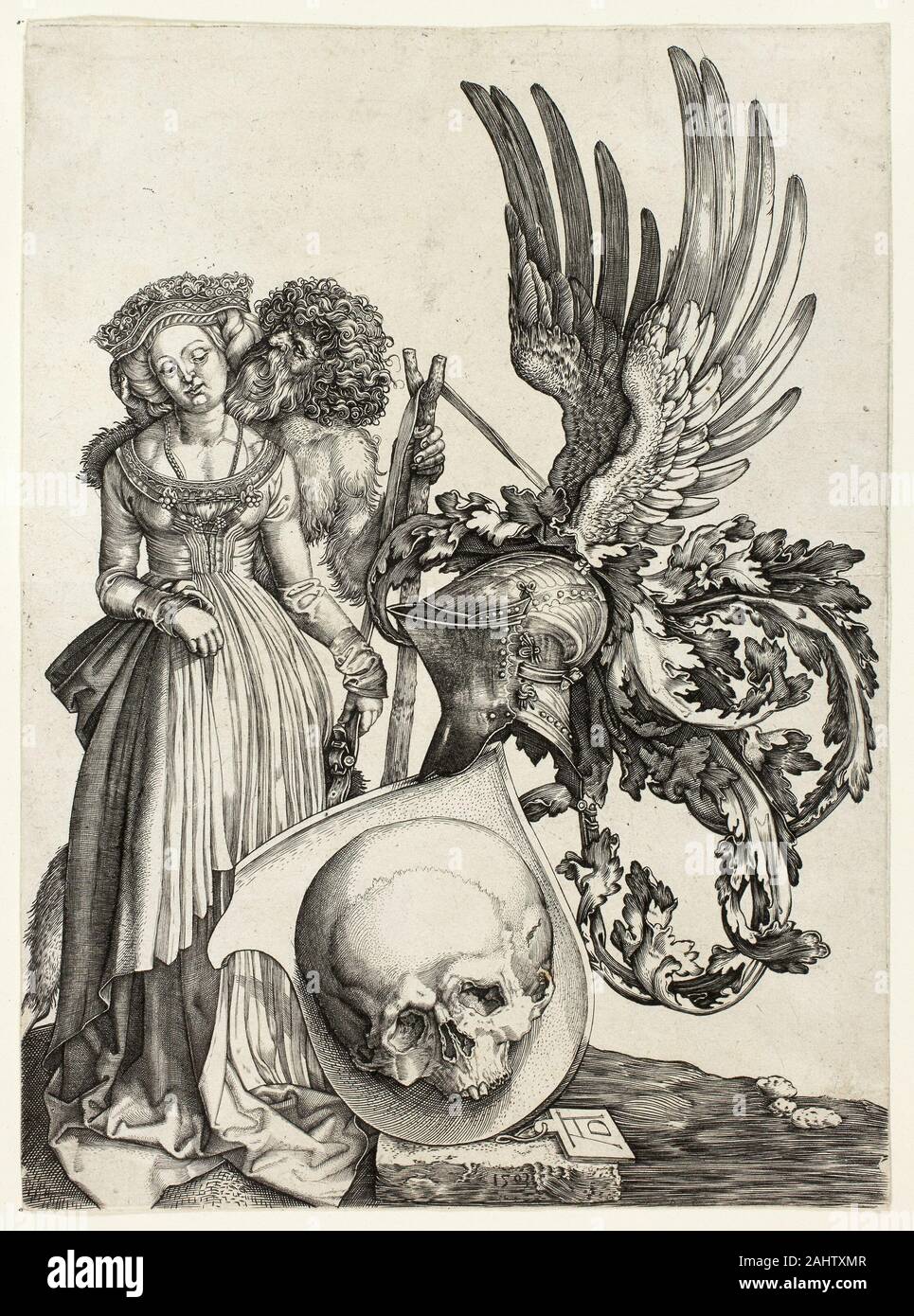 Jan Wierix. Stemma con un cranio. 1569-1618. Le Fiandre. Incisione in nero su avorio di cui la carta Foto Stock