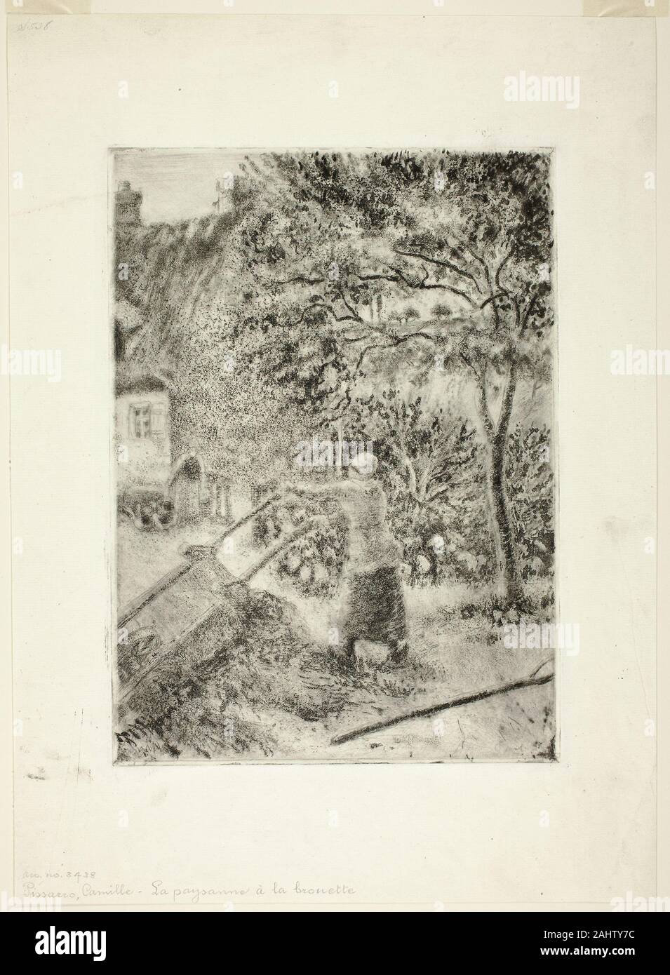 Camille Pissarro. La donna lo svuotamento di una carriola. 1880. La Francia. Acquatinta e puntasecca in nero su avorio di cui la carta Foto Stock