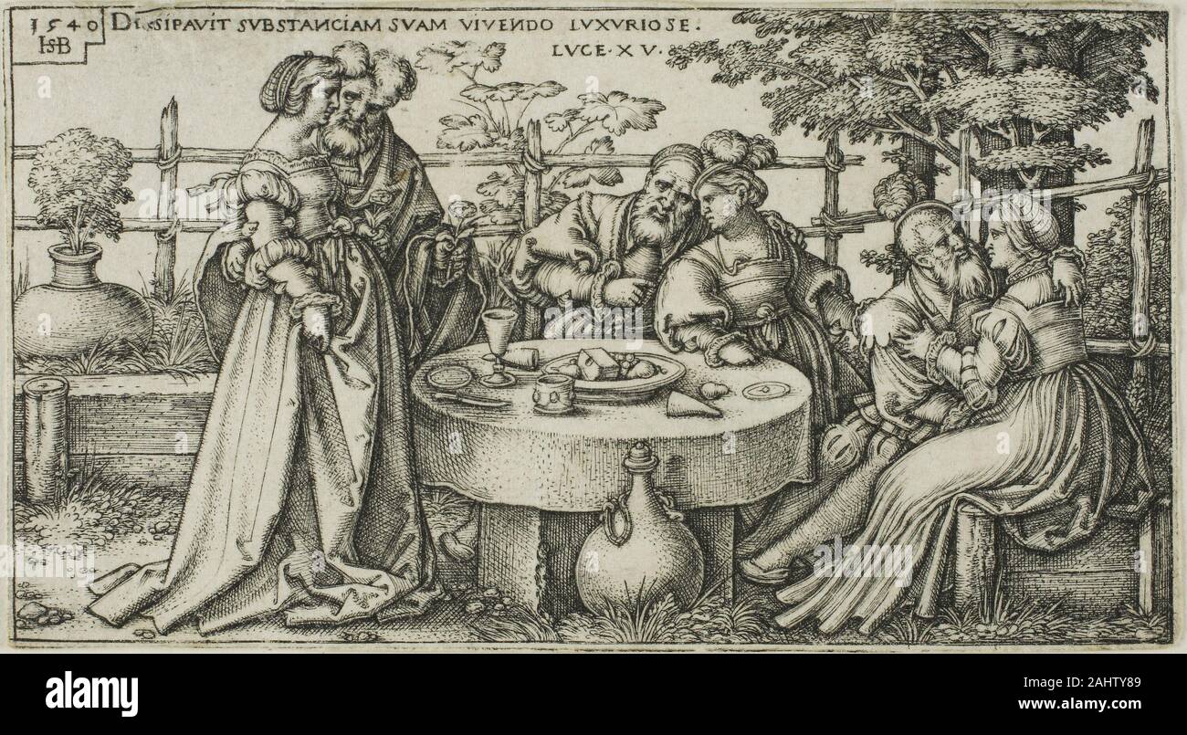 Hans Sebald Beham. Il Figliol prodigo di sprecare la sua fortuna, piastra due dalla storia del figliol prodigo. 1540. Germania. Incisione in nero su avorio di cui la carta Foto Stock