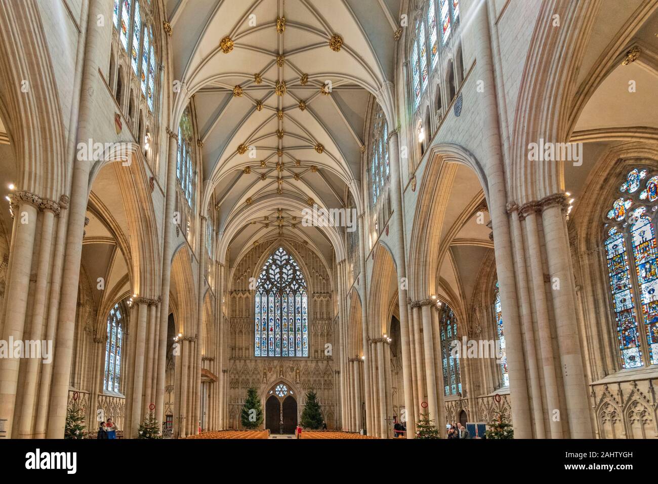YORK CITY INGHILTERRA MINSTER interni la spettacolare navata e soffitto Foto Stock