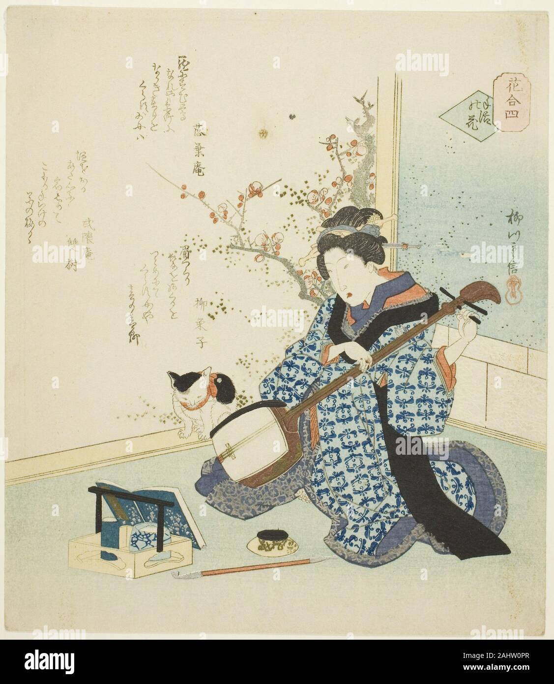 Yanagawa Shigenobu II. No. 4 curato personalmente Fiore (Teike no hana), dalla serie un confronto di fiori (Hana awase). 1826-1829. Il Giappone. Colore stampa woodblock; shikishiban, surimono Foto Stock