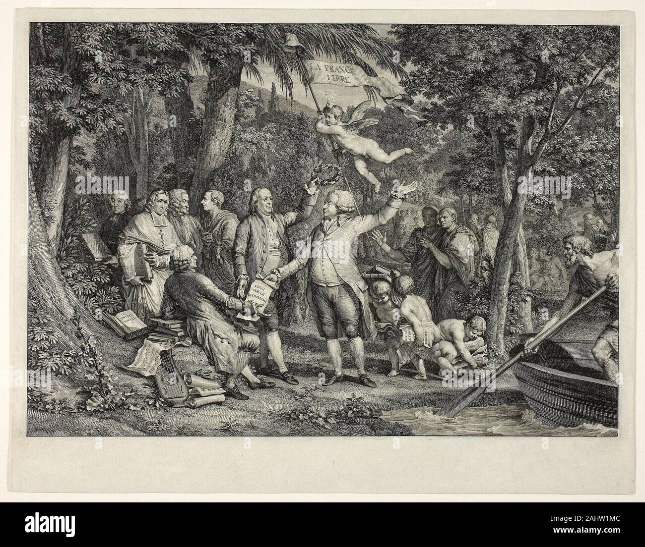 Louis-Joseph Masquelier. Mirabeau arriva all'Elysian Fields. 1792. La Francia. Incisione in nero su avorio carta intessuta Foto Stock