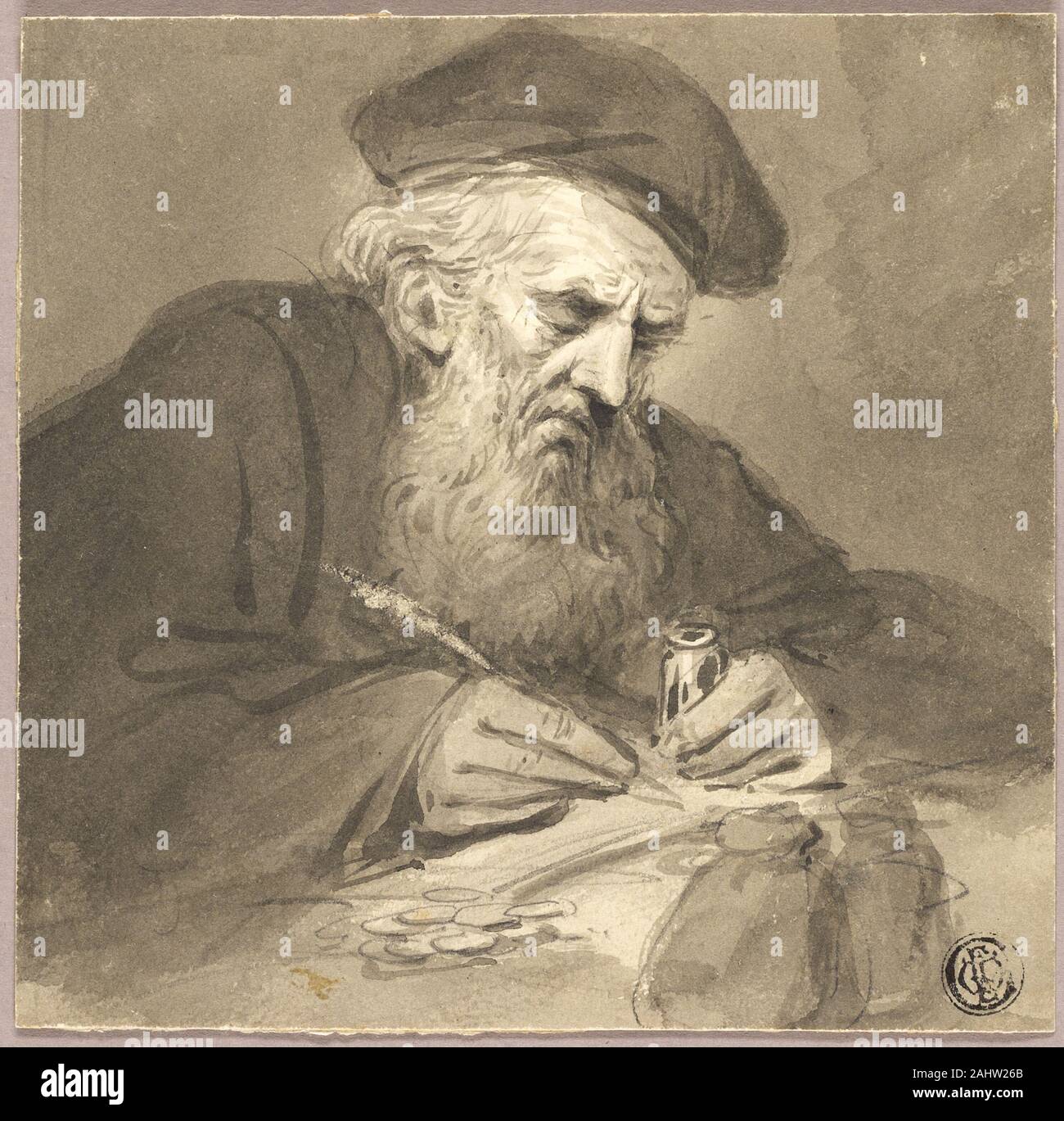 Edward Bird. Lo studioso barbuto iscritto. 1792-1819. In Inghilterra. Spazzola e nero e grigio, lavaggio con grafite e tracce di gesso nero, crema su carta intessuta Foto Stock Edward Bird. Lo studioso barbuto iscritto. 1792-1819. In Inghilterra. Spazzola e nero e grigio, lavaggio con grafite e tracce di gesso nero, crema su carta intessuta Foto Stock