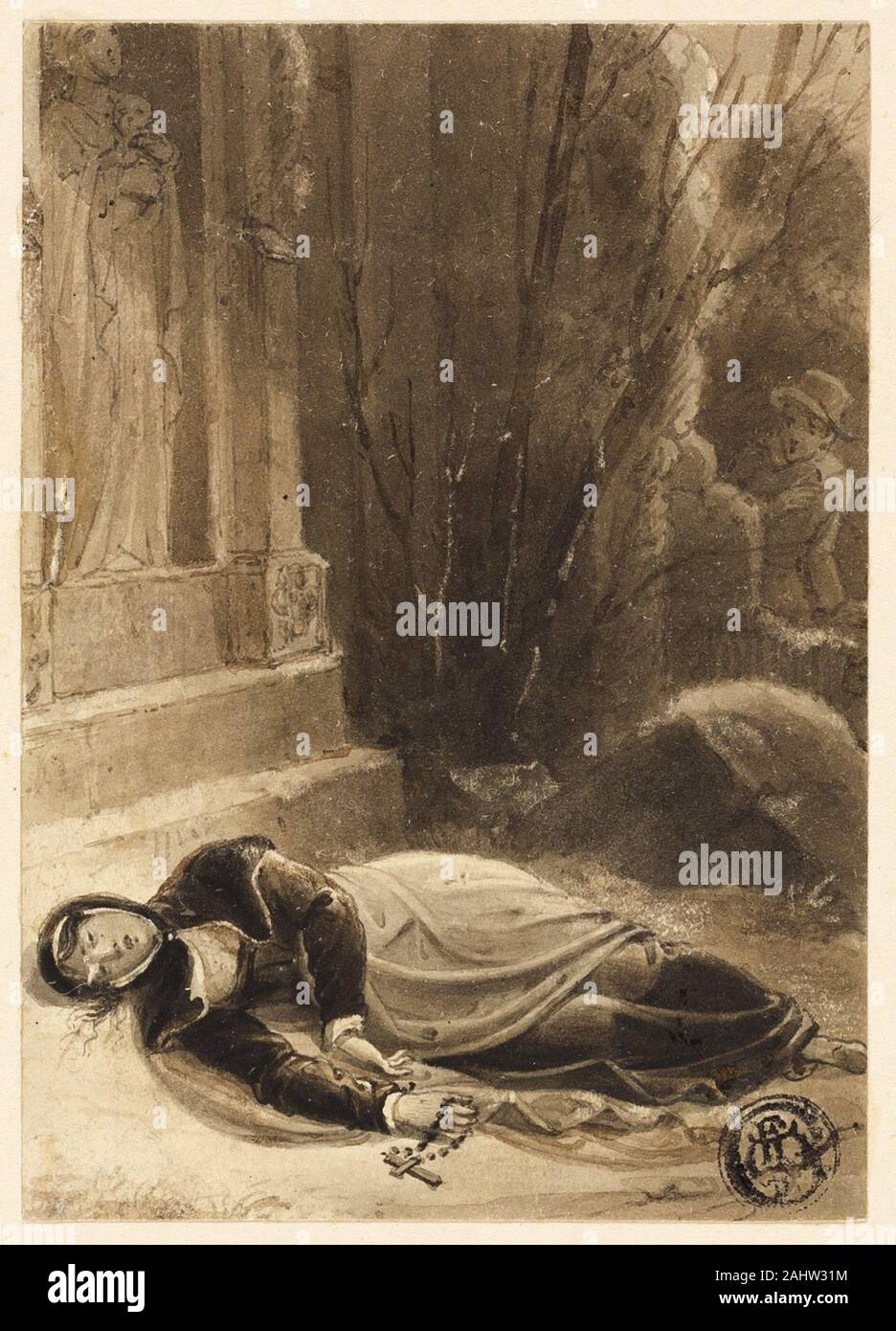 Richard Westall. Signora del Lago. 1785-1834. In Inghilterra. Penna e inchiostro bruno con spazzola e grigio e marrone, lavaggio intensificato con tocchi di bianco guazzo, crema su carta intessuta, previste a bordo Foto Stock