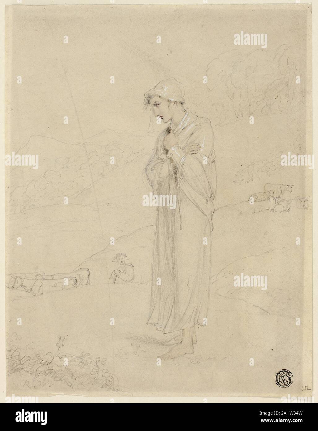 Richard Westall. Pastorella. 1800-1820. In Inghilterra. La grafite intensificato con acquarello e tocchi di bianco gouache su grigio carta intessuta Foto Stock