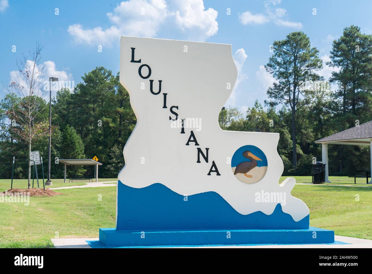 In Louisiana, Stati Uniti d'America - 6 Ottobre 2019: Benvenuti in Louisiana lungo la Louisiana - Texas confine di stato Foto Stock