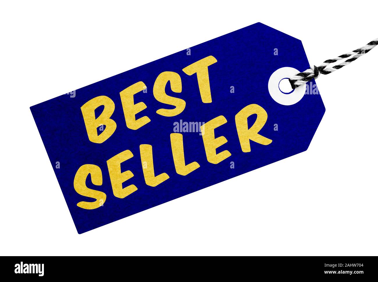 Miglior venditore etichetta in carta con la stringa isolato su un fondo bianco con un tracciato di ritaglio Foto Stock
