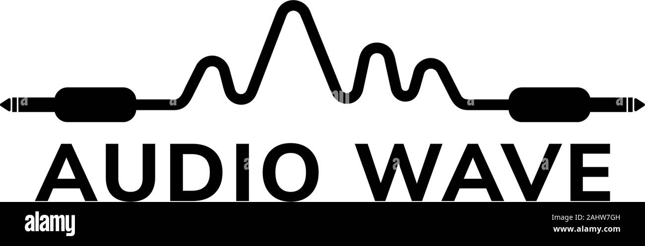 Onda audio Logo Design Template, cavo Jack concetto del logo in bianco e nero, illustrazione per audiofili, Equipaggiamento audio, Progetto vettoriale EPS 10 Illustrazione Vettoriale