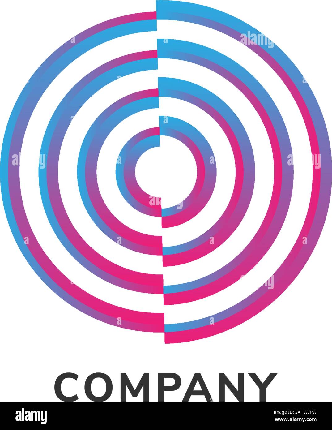 Segnale Enegry Logo Design Template, cerchio colorato linea Wave Concept, onda sonora, Audiophile, blu di gradazione di Magenta, vettoriale EPS 10 Illustrazione Vettoriale