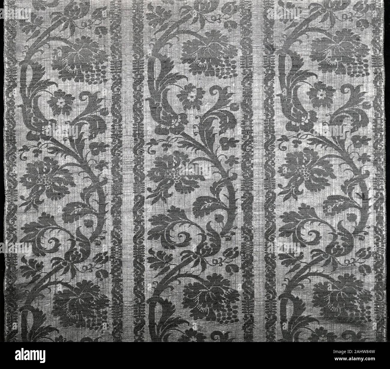 Pannello. 1601-1700. Spagna. Seta e lino, warp-galleggiante di fronte raso self-modellata mediante aree di interallacciamento twill Foto Stock