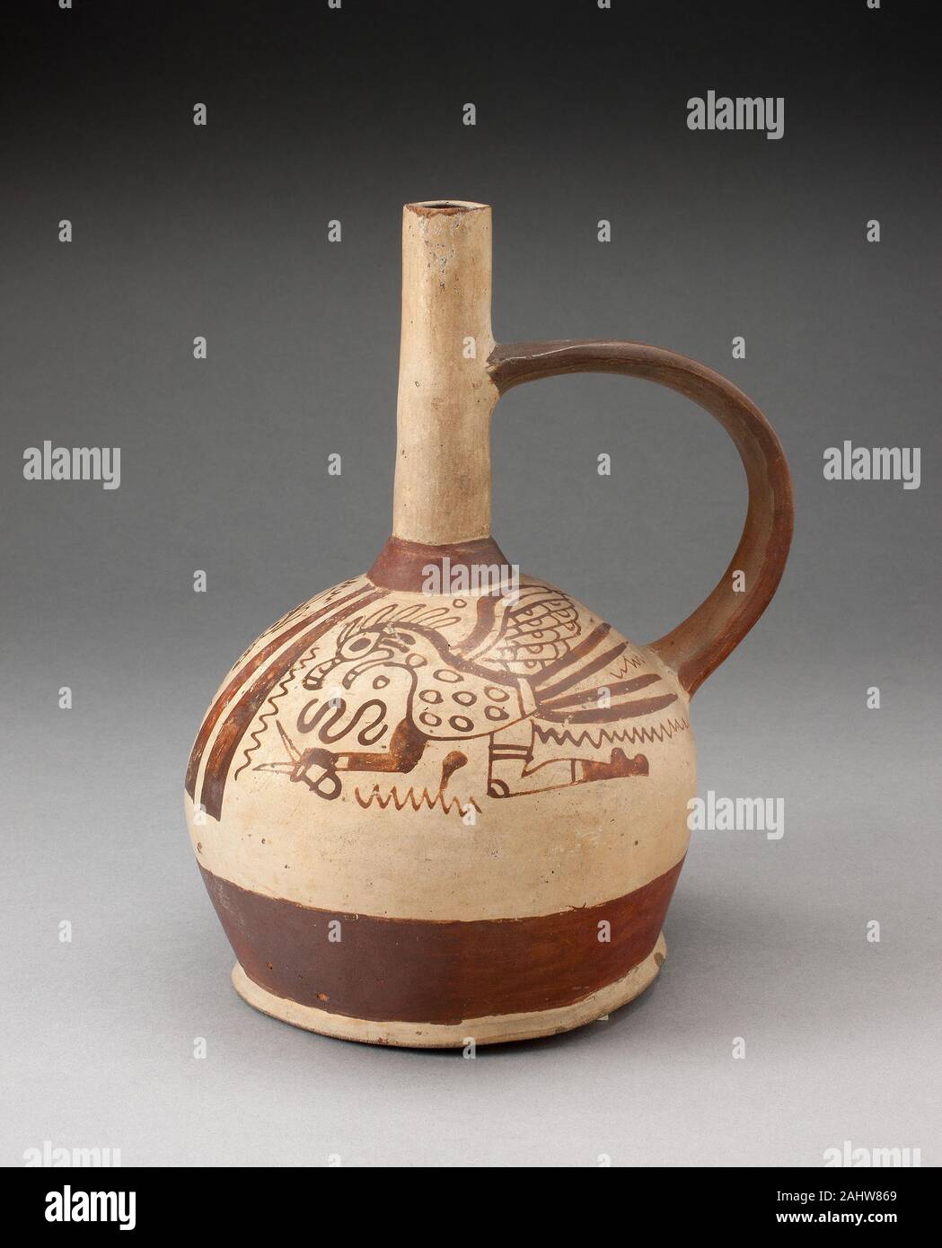 Moche. Manico del tubo di lancio con nave Fineline motivi di uccelli. 100 BC-500 D.C. Costa Nord. Ceramica e pigmento Foto Stock