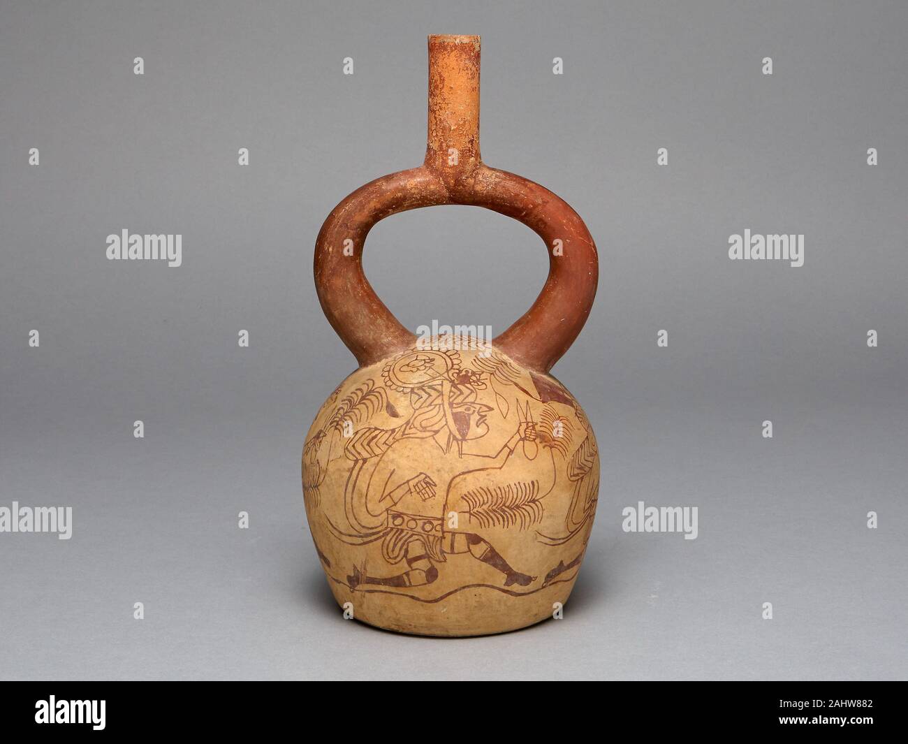 Moche. Staffa del tubo di lancio raffigurante vaso Guide. 100 BC-500 D.C. Valle Moche. Ceramica e pigmento Foto Stock