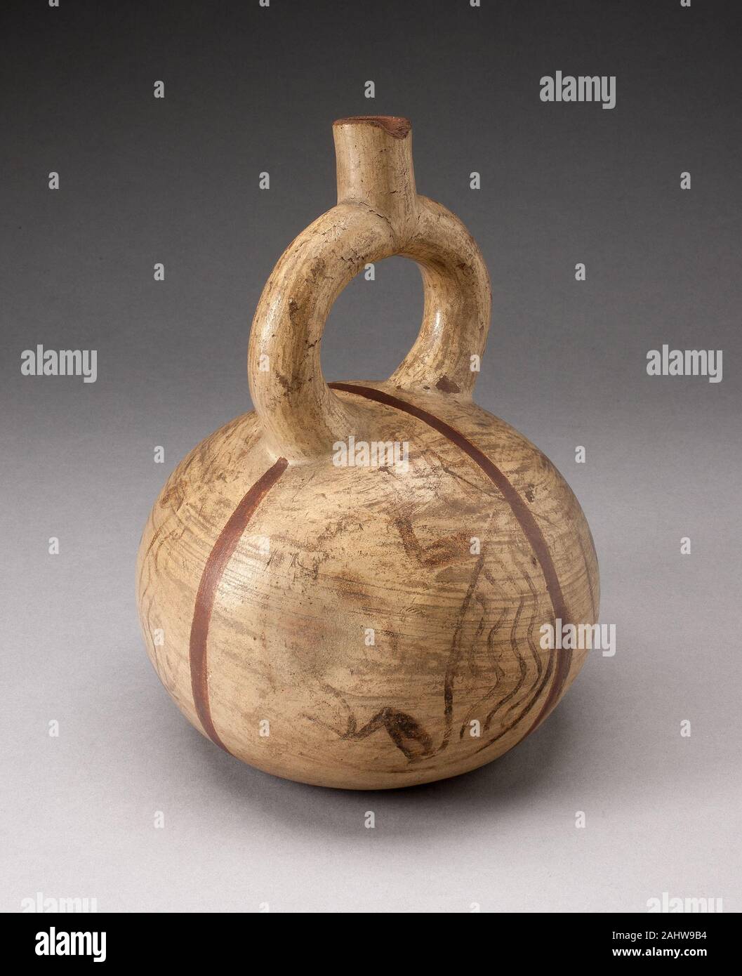 Moche. Staffa globulare vaso con raffiguranti animali astratto, eventualmente sovraverniciato. 100 BC-500 D.C. Il Perù. Ceramica e pigmento Foto Stock
