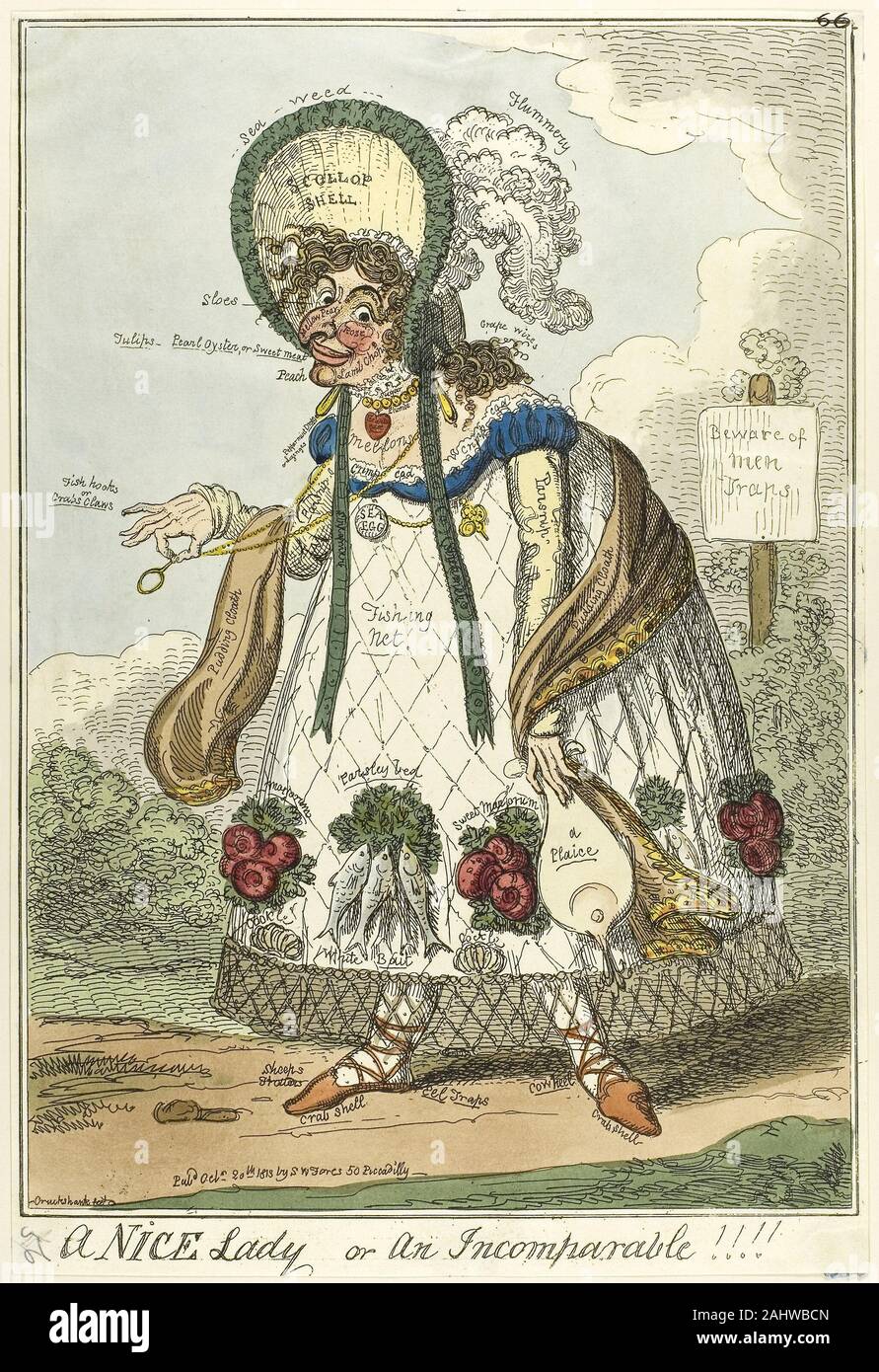 George Cruikshank. Una bella signora o un incomparabile!!!!! 1818. In Inghilterra. Colorate a mano di attacco sulla carta Foto Stock