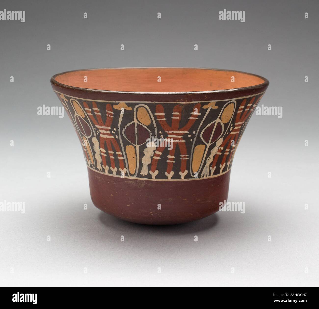 Nazca. Vaschetta illustrante legato le lance e le imbracature. 100 BC-500 D.C. Il Perù. Ceramica e pigmento Foto Stock