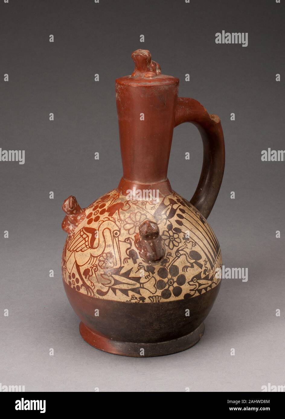 Moche. Stirrup-Spout nave. 100 BC-500 D.C. Costa Nord. Ceramica e pigmento Foto Stock