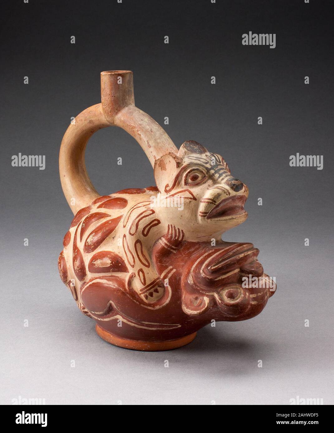 Moche. Vaso in forma di due Puma. 100 BC-500 D.C. Costa Nord. Ceramica e pigmento Foto Stock