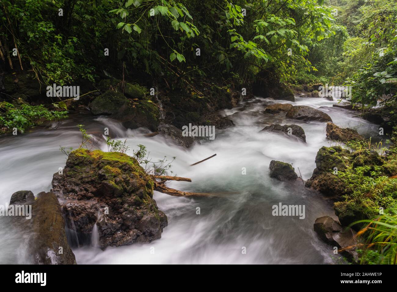 Fiume Agua Caliente nel Parco Nazionale del Vulcano Arenal, Costa Rica Foto Stock