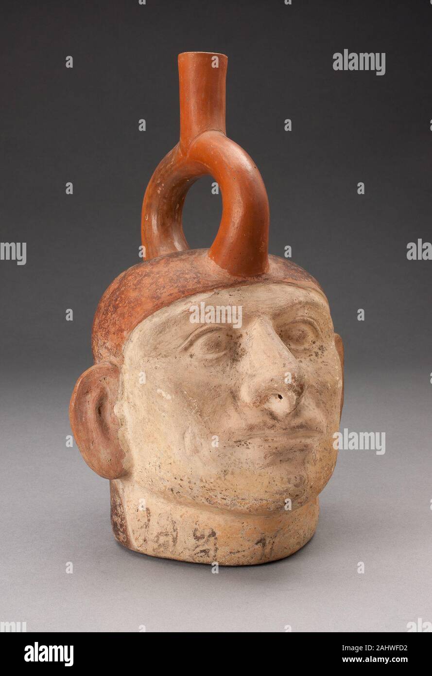 Moche. Vaso ritratto di una figura. 100 BC-500 D.C. Peruviano costa del nord. Ceramica e pigmento Foto Stock