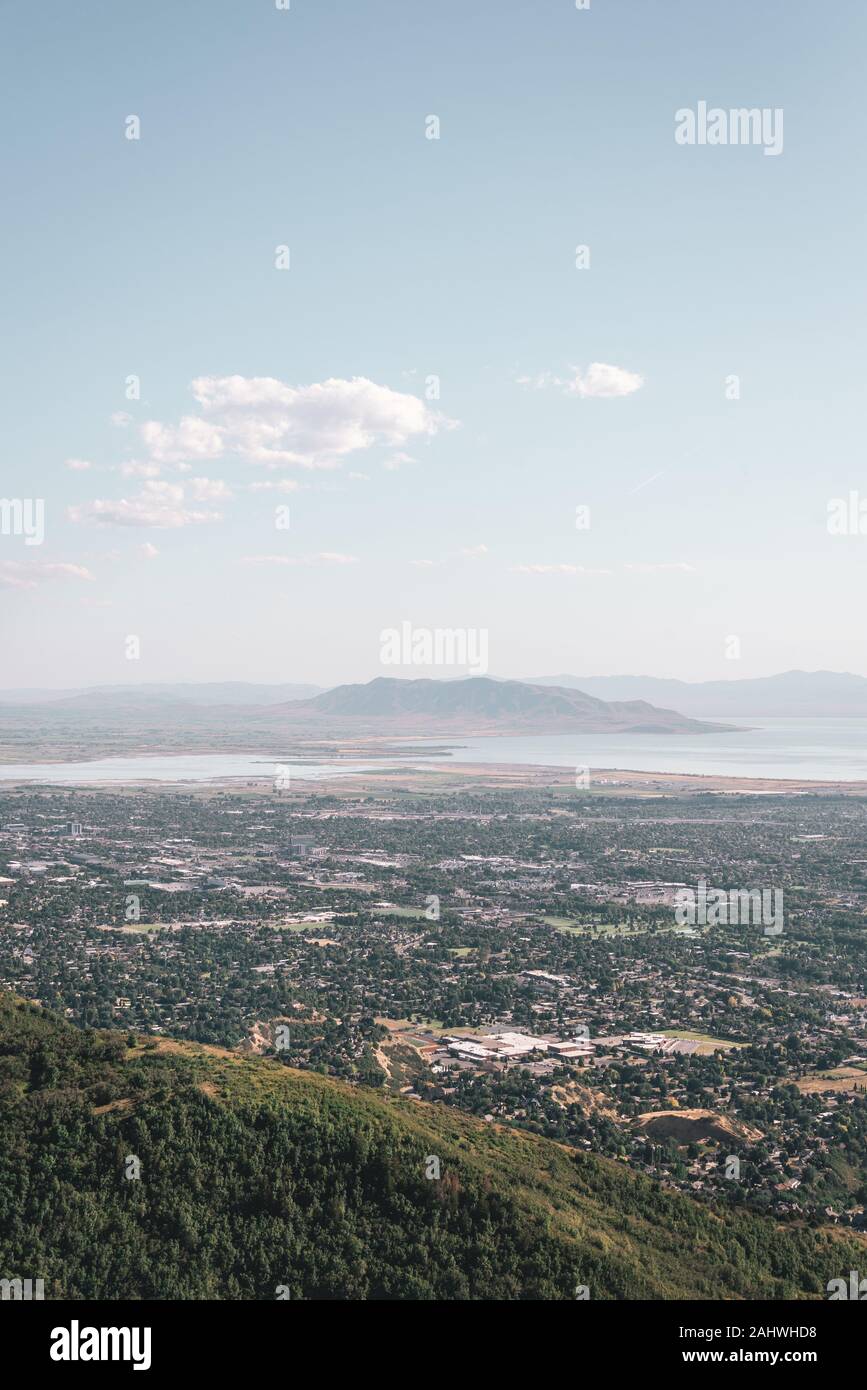 Vista sul grande lago salato e Orem, Utah, da Squaw Peak si affacciano Foto Stock