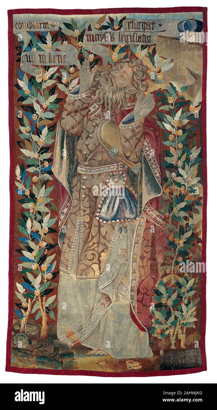 Mosè (frammento) dalla Trasfigurazione di Cristo. 1460-1470. Le Fiandre. La lana e la seta, fessura e a coda di rondine singolo arazzo tessere Foto Stock