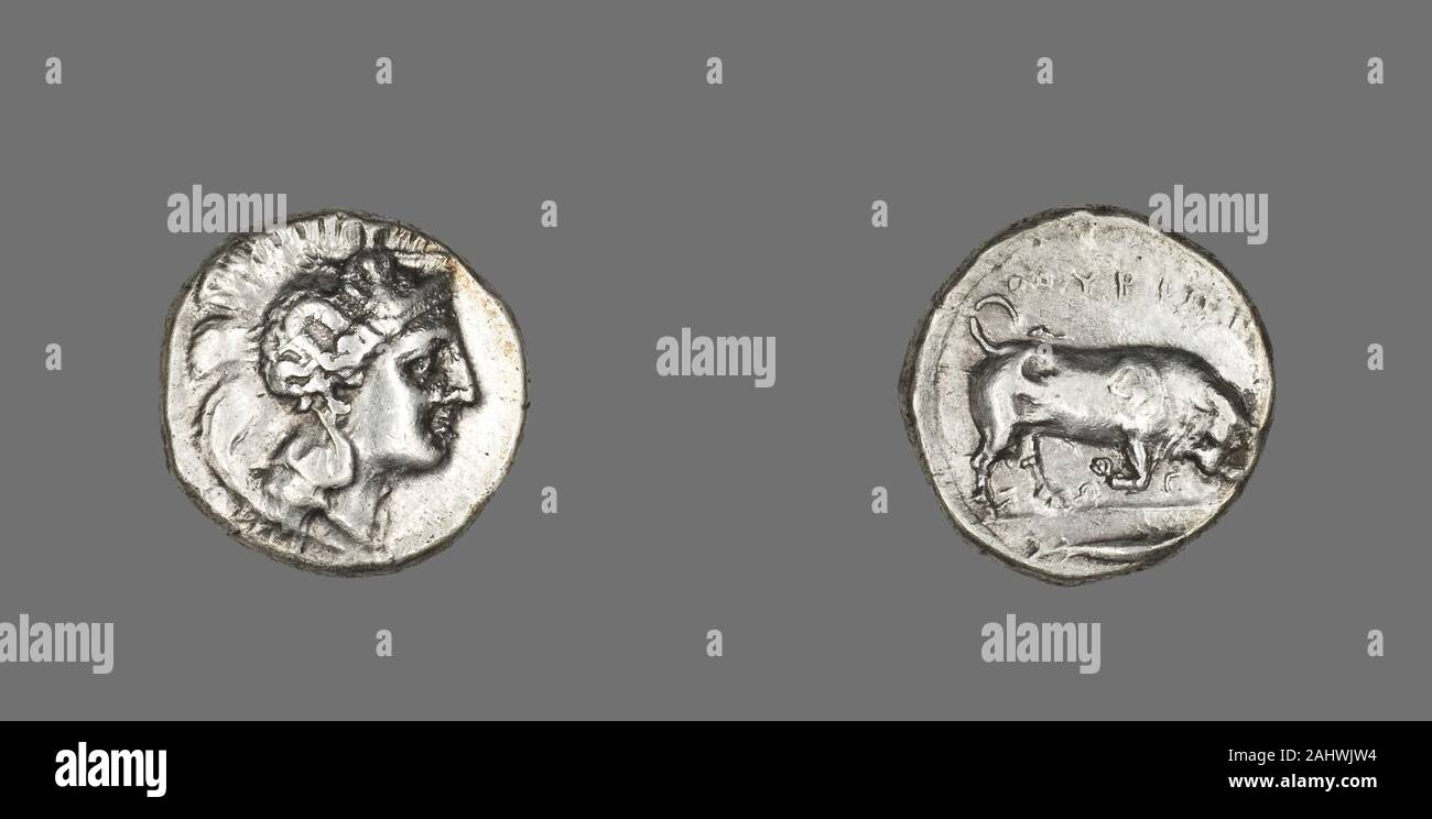 Il Greco antico. Starter (moneta) raffigurante la dea Atena. 350 BC-320 BC. Thurium. Argento Foto Stock