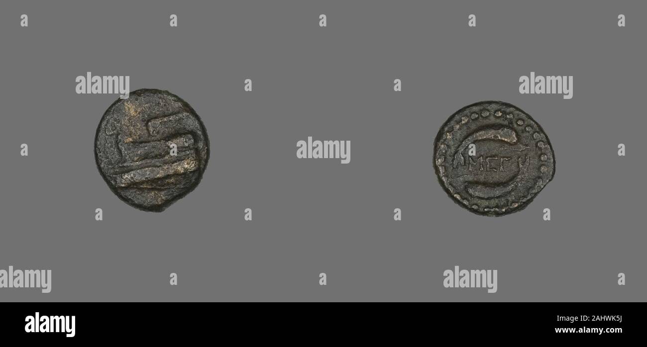 Il Greco antico. Moneta raffigurante una nave di prua. 307 BC-243 BC. La Grecia. Bronzo Foto Stock