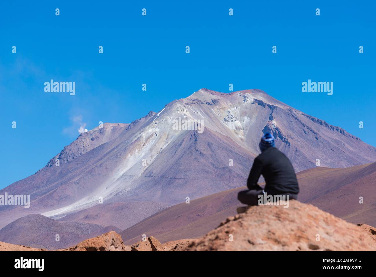 Mirador Volcán Ollagüe o punto di vista vulcano Ollagüe, Avaroa, montagne delle Ande, Bolivia, latino Amreica Foto Stock