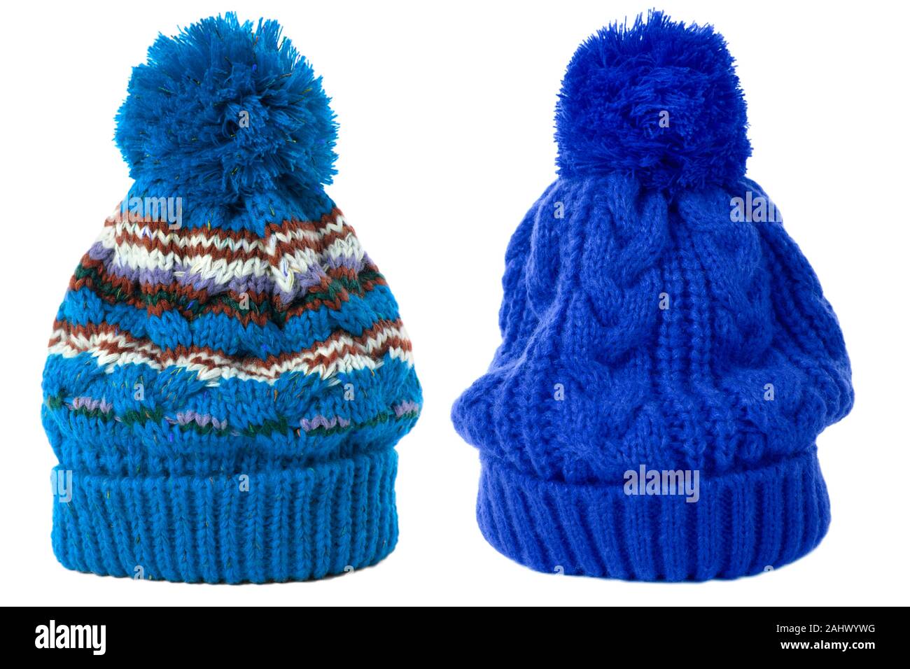 Due sci invernale knit hat blu bianco isolato Foto Stock