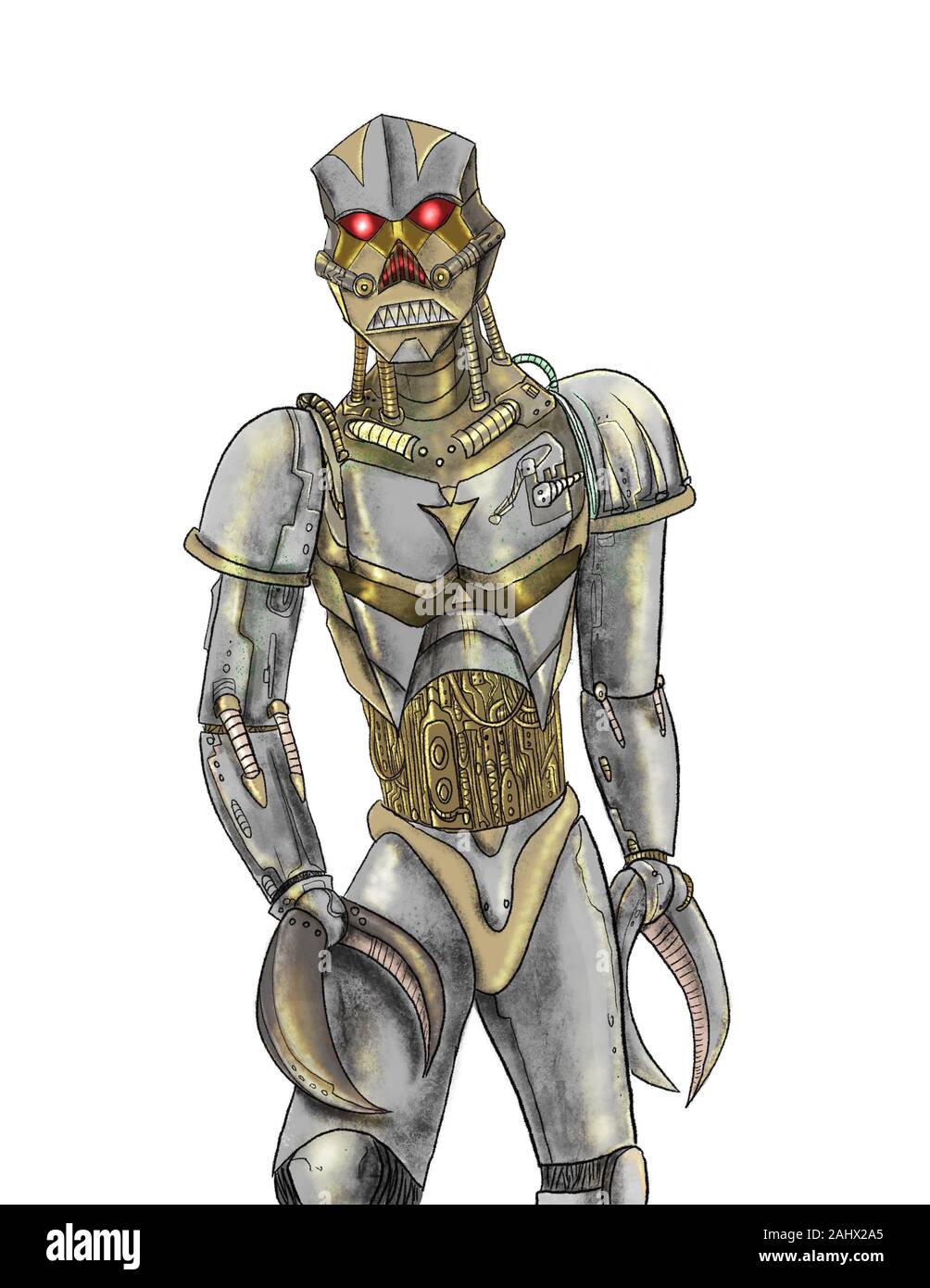 Una illustrazione di un male artigliato android robotico overlord creatura robot Foto Stock