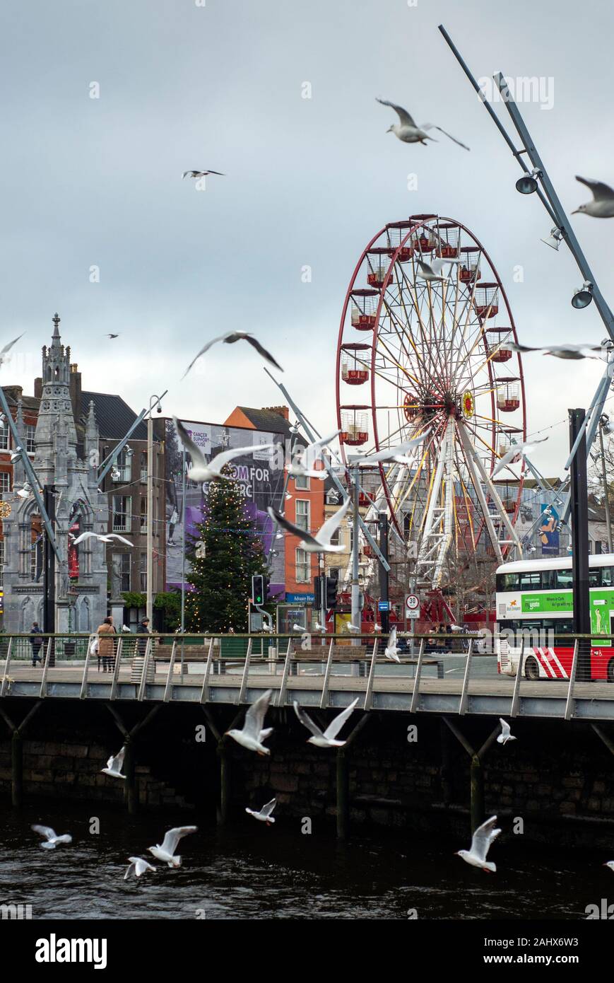 Ruota panoramica alla Grand Parade sul fiume Lee a Cork City, Irlanda Foto Stock