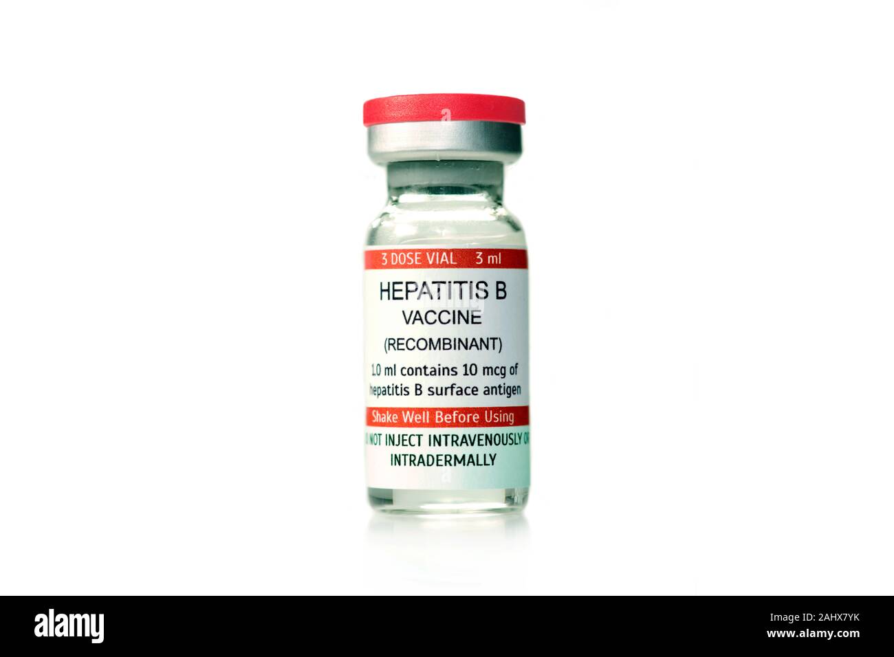 Il vaccino antiepatite B flaconcino isolato su bianco. Foto Stock