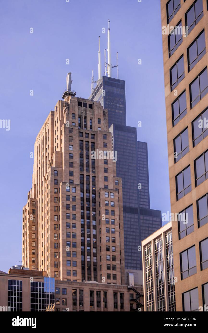 L'iconico Board of Trade e Sears Tower di Chicago Foto Stock