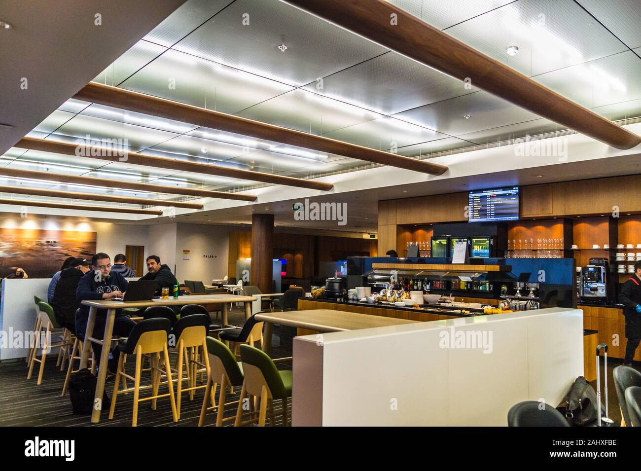 Qantas International Business Lounge, Aeroporto di Auckland, Nuova Zelanda Foto Stock