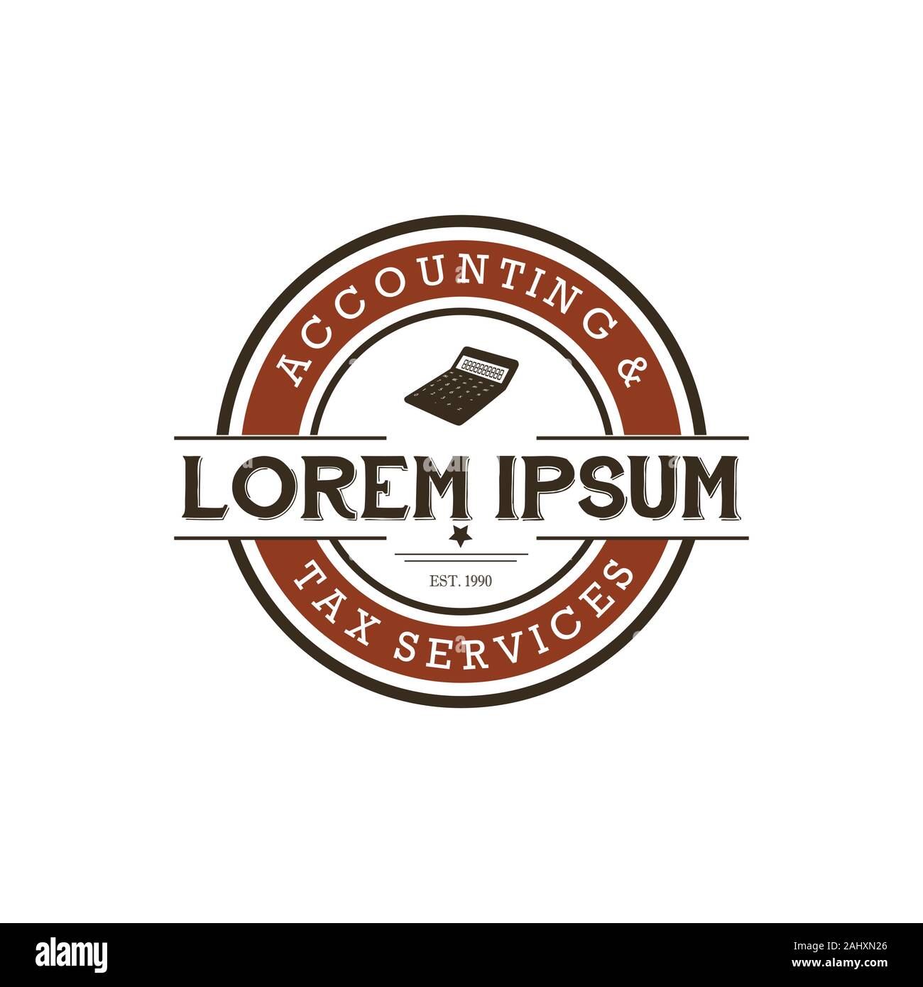 Finanza aziendale contabile badge logo con uno stile rétro e tassazione Stock Photos & vettori Illustrazione Vettoriale