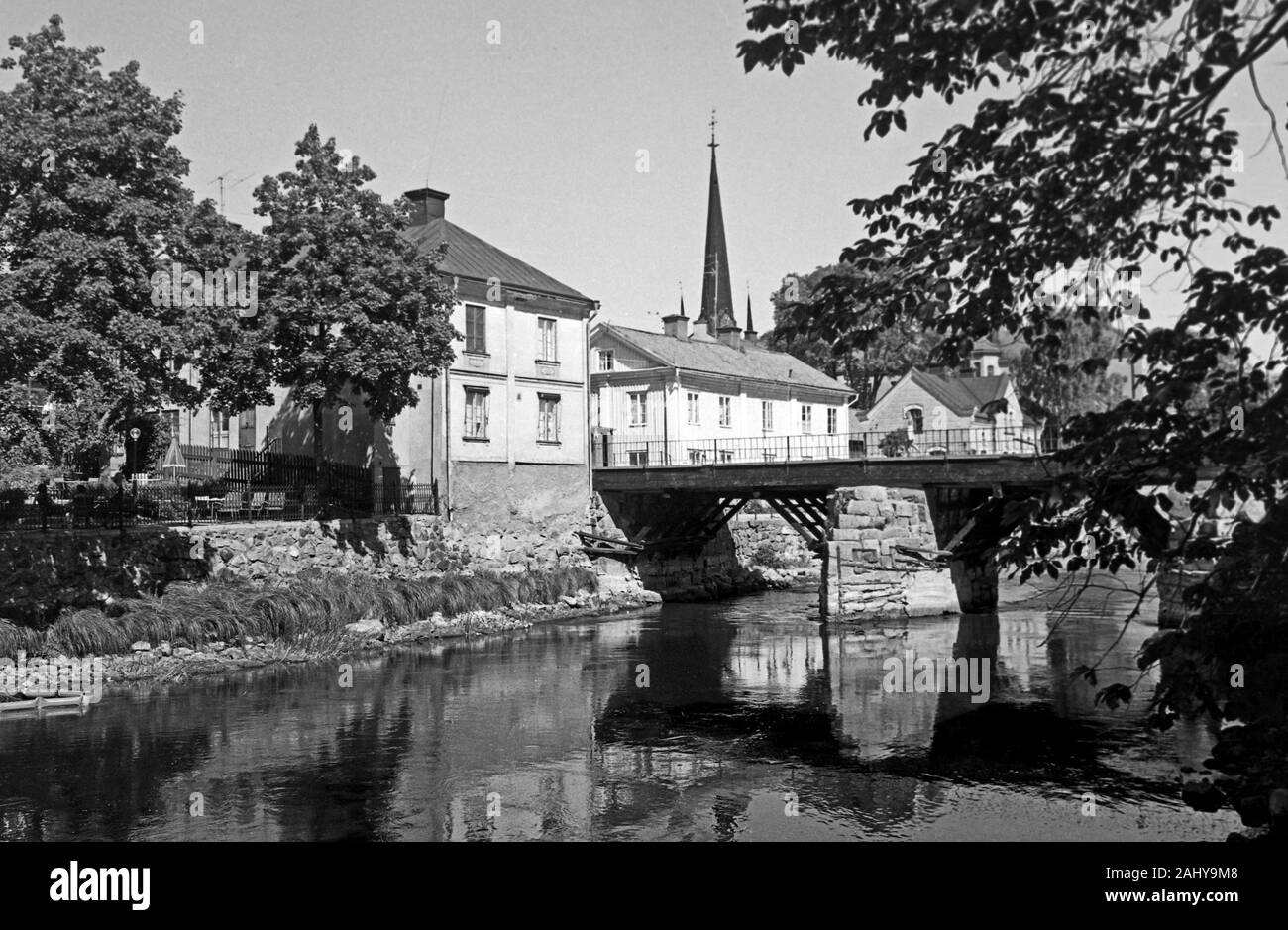 Besuch in Arboga, alte Flussbrücke, 1969. Visita a Arboga, Ponte Vecchio, 1969. Foto Stock