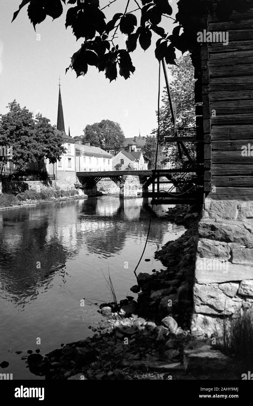 Besuch in Arboga, alte Flussbrücke, 1969. Visita a Arboga, Ponte Vecchio, 1969. Foto Stock
