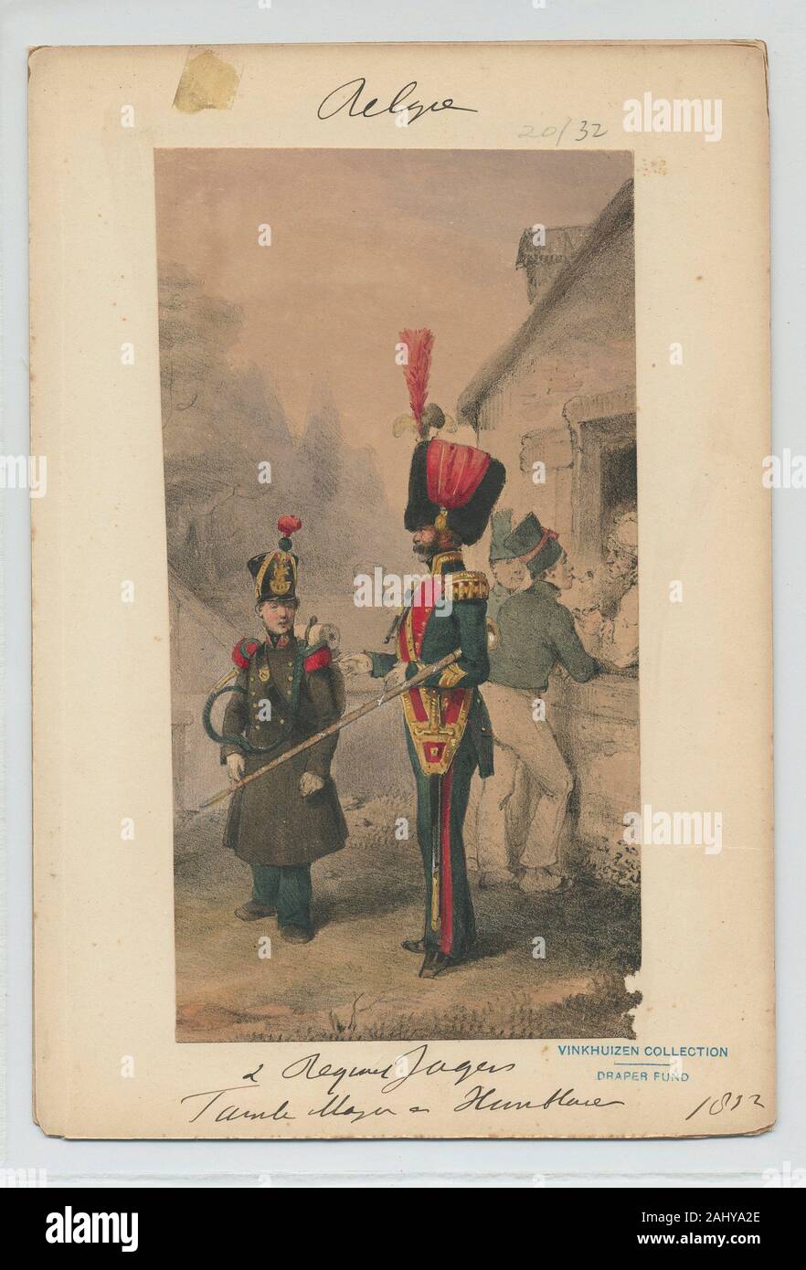 2' Reggimento Jagen, Trommel Majur und Musiker. Vinkhuijzen, Hendrik Jacobus (collettore) Madou, Jean-Baptiste (1796-1877) (litografo). Il Foto Stock