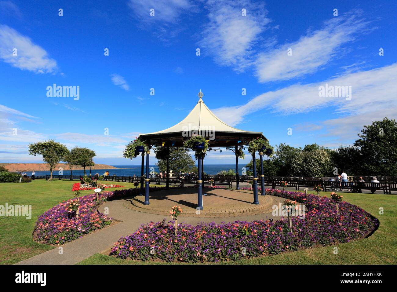 Il bandstand in Crescent Gardens, Filey town, North Yorkshire, Inghilterra, Regno Unito Foto Stock