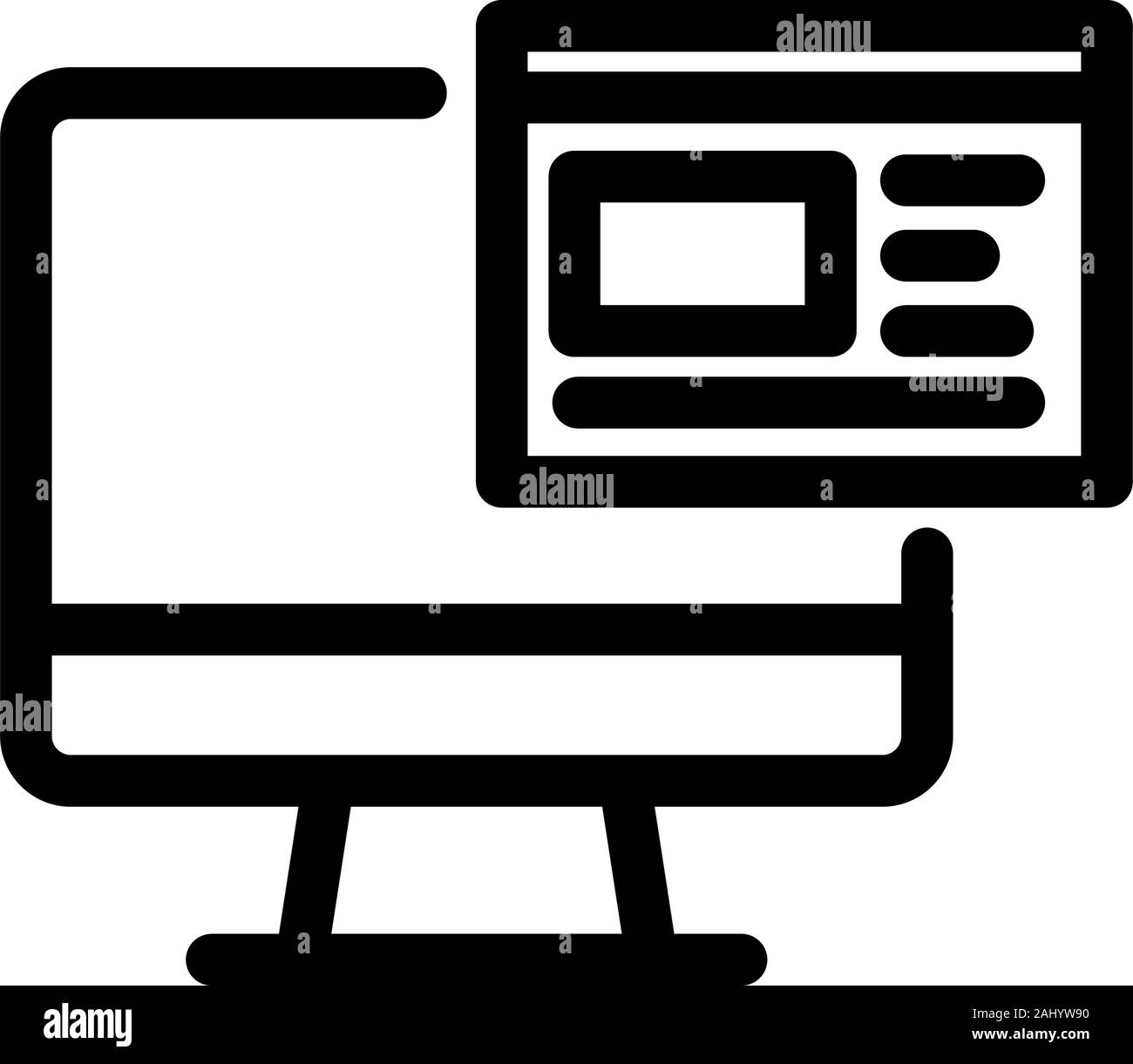 Icona di monitor con uno screenshot del sito. Icone vettoriali su uno sfondo bianco. Alla moda icona lineare. Icona per sito web e stampa. Il logo, emblema, simbolo. Illustrazione Vettoriale
