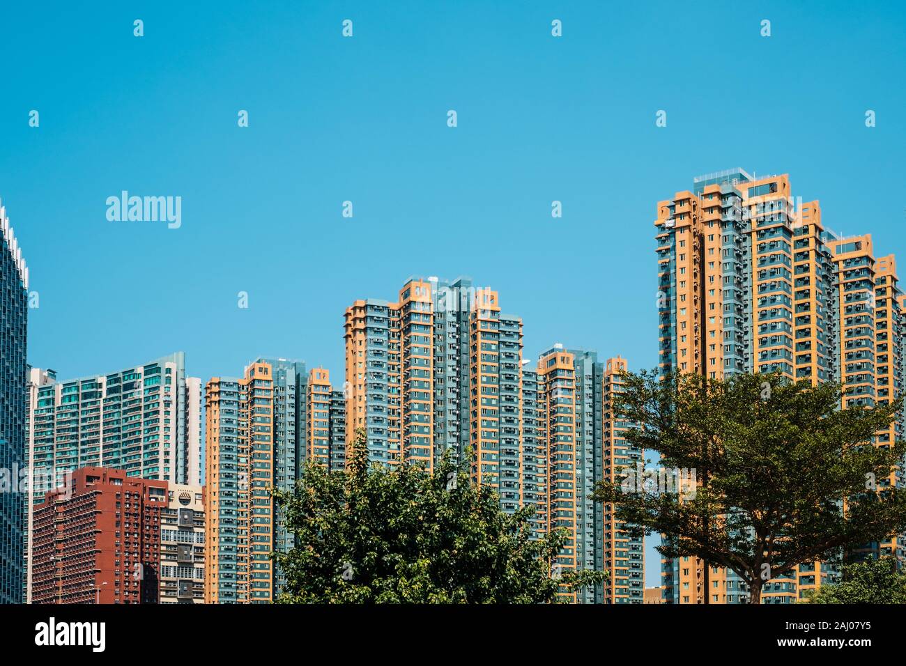 Edifici grattacielo , edificio di appartamenti alto edificio complesso, HongKong Foto Stock
