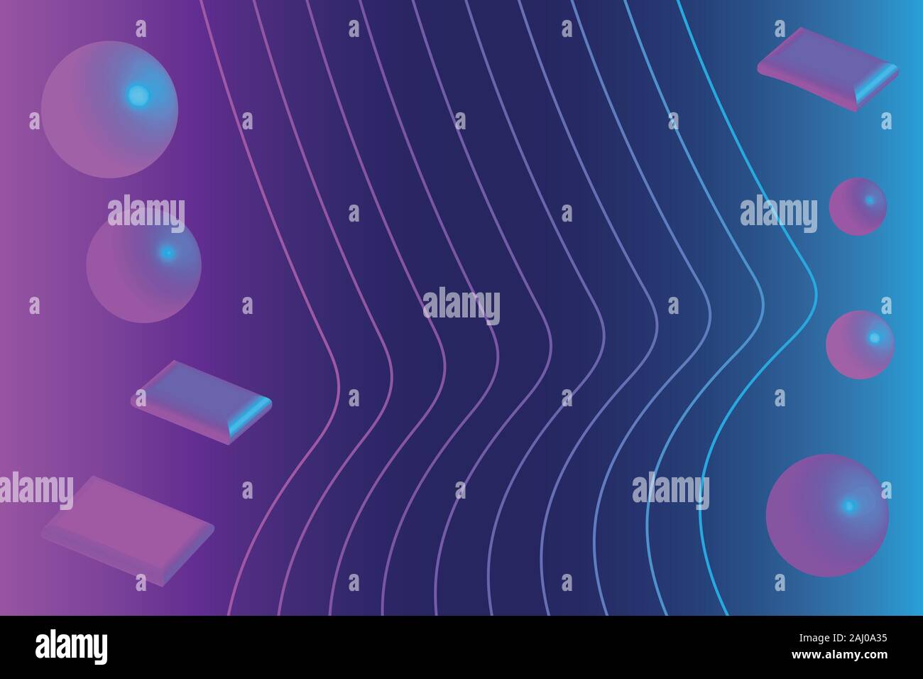Telaio di linee blu viola Palline piani Illustrazione Vettoriale