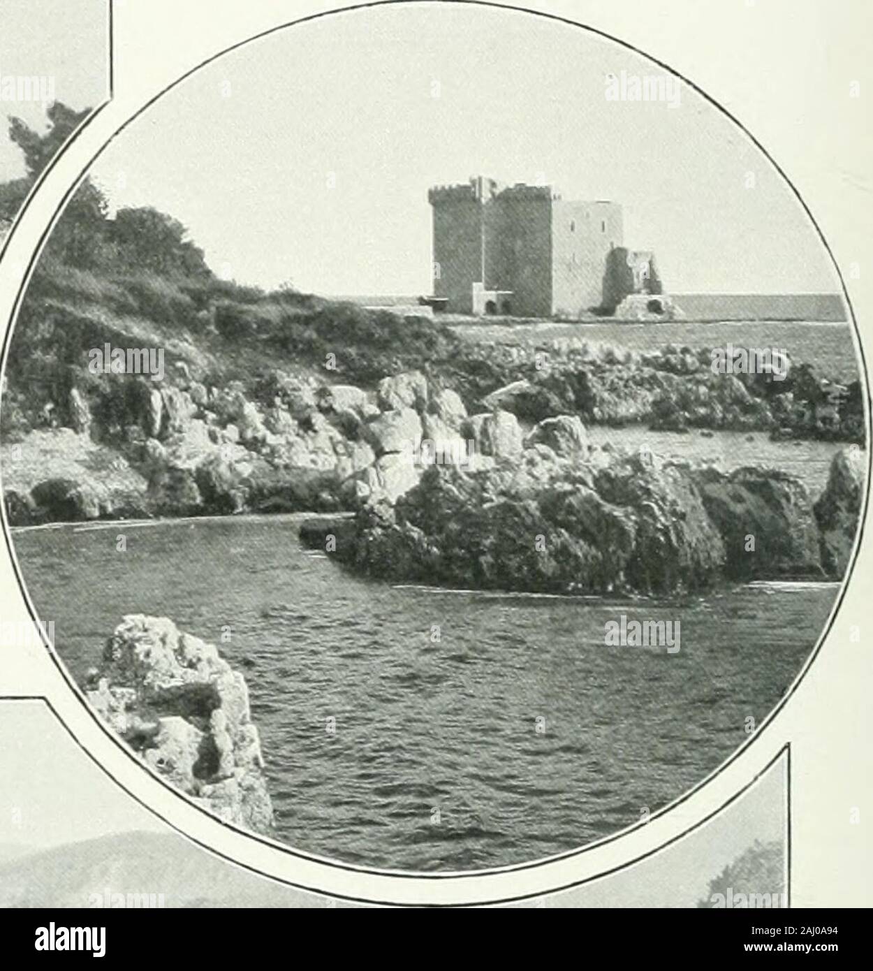 Album géographique: La France . cs roches rom-pent runitormilè de la vue marine. 501, Saint Honorat : Rochrrs et chatf:u nn Saint-Honorat (Alpcs-Maritimiîs). - Lîle de Saint-ilonorat, entourée des ccueils des Moines quibrisent la houle du Lirge, est couronnée par les restes du Vieux château desxi= et XII siècles qui fut à la fois monastère et forteresso. NomhroiiN. sont l^sassauts que reçut lo formidabile mastio, tantôt desSarrasins, tantôt des Oénois et des Espagnols. o02. La Vésubie : Gorges de l Vk-scbie.Alpes-^Lritimes). - La Vallée de la Vésubie,affluent du Var. est une des pUis pittore Foto Stock