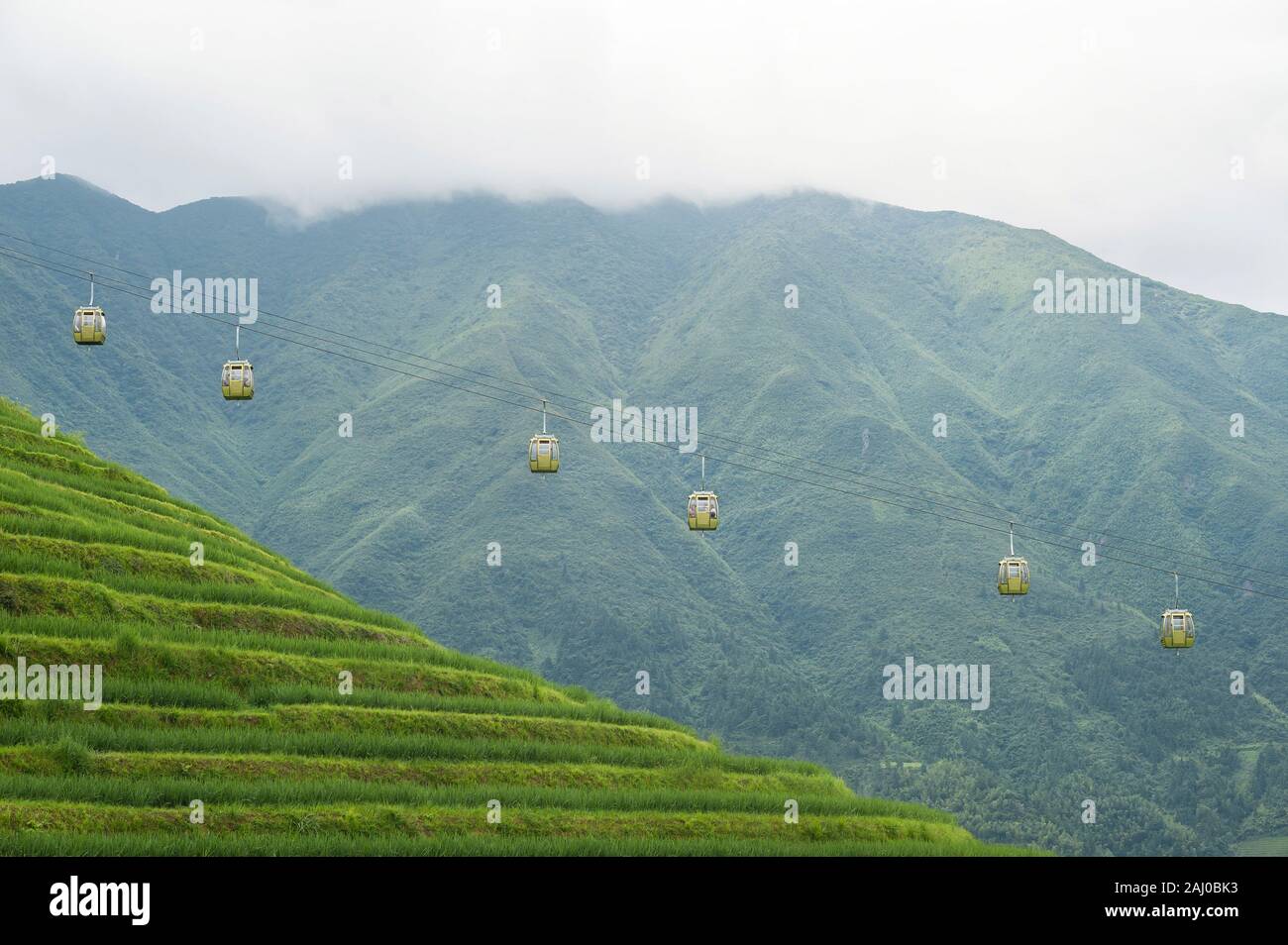 Funivie a Longsheng terrazze di riso, Guilin, Cina Foto Stock