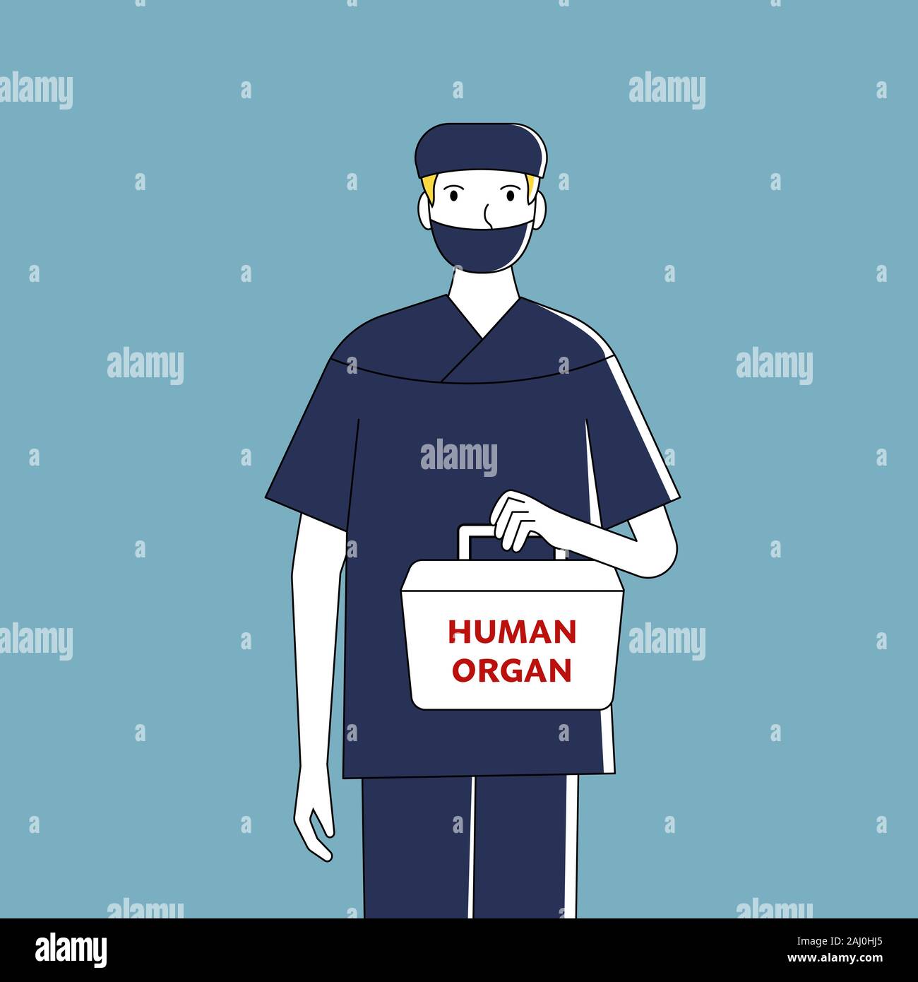 Operatore sanitario azienda casella bianca per donatore di organi umani il  trasporto. Sfondo blu. Vettore di piatto Immagine e Vettoriale - Alamy