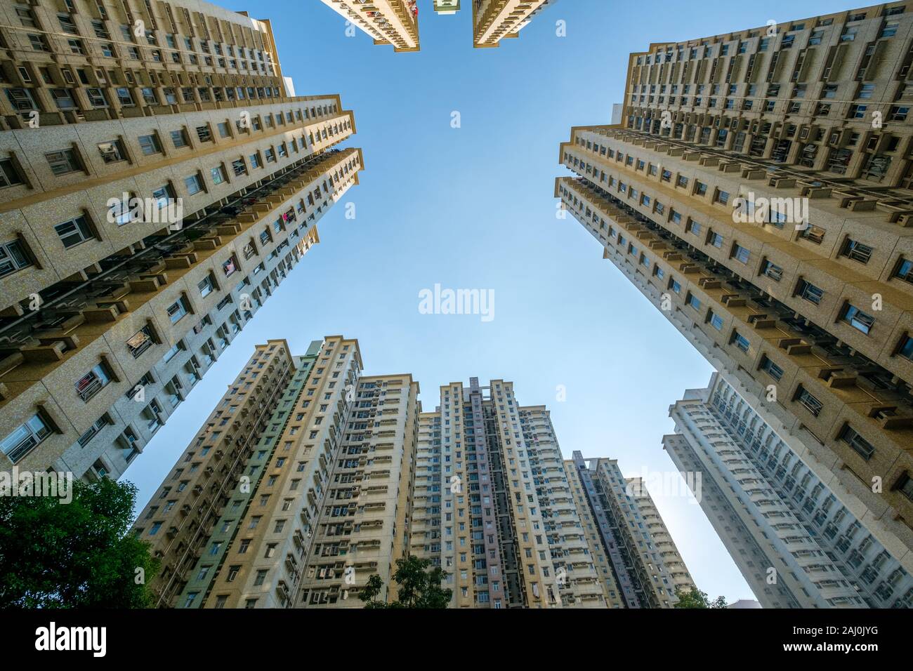 Appartamento facciata di edificio, alto luogo di immobili residenziali, HongKong Foto Stock